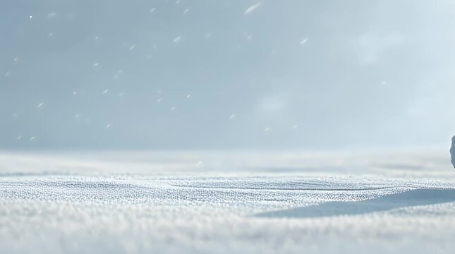 Single snowball on a textured snowy ground with falling snow