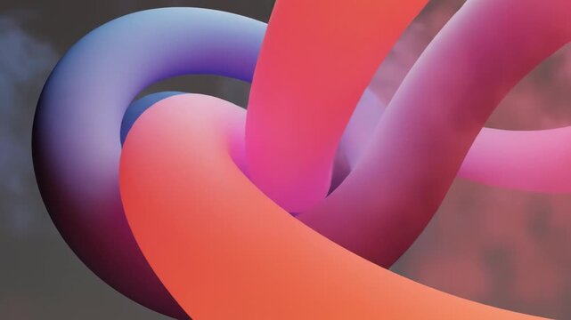 Colorful abstract 3d twisted tubes with gradient effect on gray background