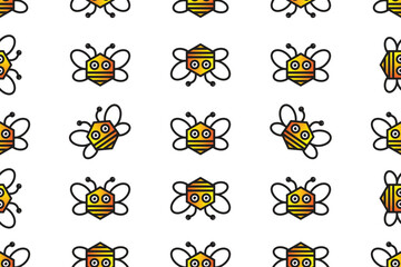 Hexagonal bee logo seamless pattern. Honeycomb hexagon bee wallpaper background.