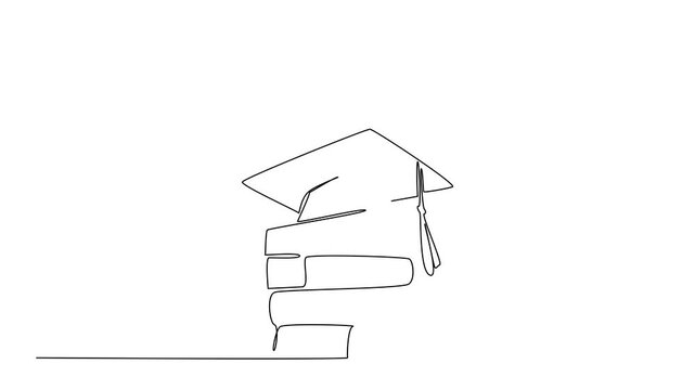 Animation of single line drawing of stacked bricks with a graduation cap on top, symbolizing hard work, labor, and under age worker to pursue high level education. Full length motion