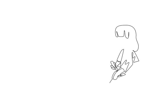 Animated self drawing of one line drawing a girl using a tool to repair shoe, representing struggle, child labor, concept for World Day Against Child Labor campaign. Full length single line animation