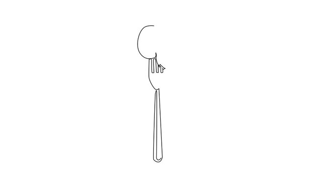 Animated self drawing of single line drawing of a falafel bite on a fork with herbs, an event concept for International Falafel Day, ideal for posts and stickers. Full length single line animation