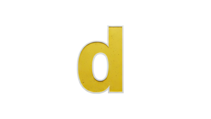 3D Yellow lowercase letter d with white outline transparent background