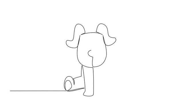 Animation of one line drawing of a friendly puppy sitting with floppy ears, a nature concept themed for cute wild animals cartoon sitting, stickers, and playful kids brand visuals. Full length motion