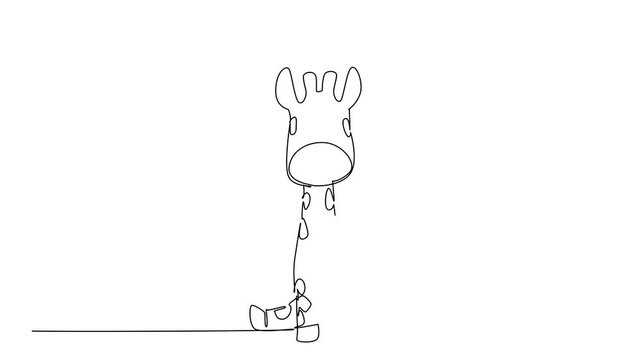 Animated self drawing of one line drawing of a gentle giraffe sitting with long neck, a nature concept themed for cute wild animals cartoon sitting and stickers. Full length single line animation