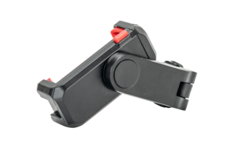 Adjustable Black Smart phone Holder with Rotating Clamp and Phone Stump for Tripods - Perfect for Photography and Video on Transparent Background