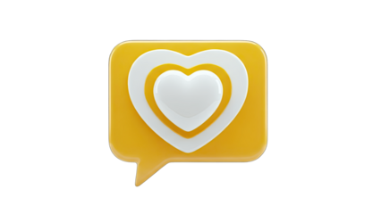 3D Yellow speech bubble with concentric hearts icon on transparent background