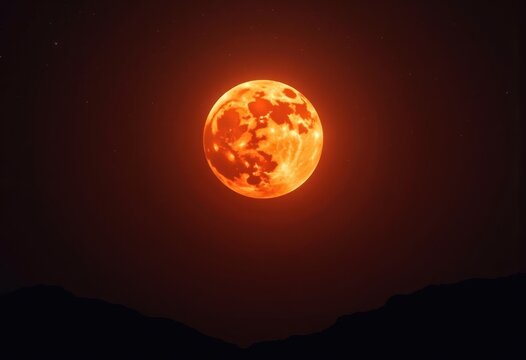 Blood Moon Lunar Eclipse Dazzling Celestial Display Dramatic Night Sky Phenomenon Orange Red Shade