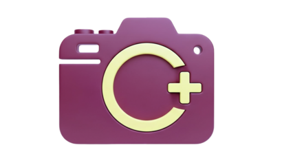3D Camera icon with a plus sign on transparent background