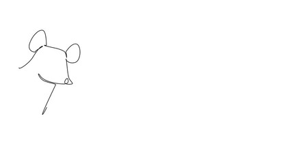 Animated self drawing of single line drawing of an animal, a mouse waving leg, a nature concept related to an international event Say Hi Day celebration. Full length animation
