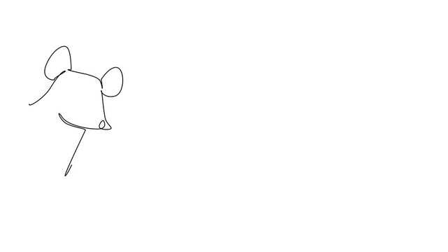 Animated self drawing of single line drawing of an animal, a mouse waving leg, a nature concept related to an international event Say Hi Day celebration. Full length animation