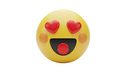 3D Emoji face with hearts for eyes on transparent background