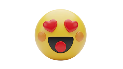 3D Emoji face with hearts for eyes on transparent background