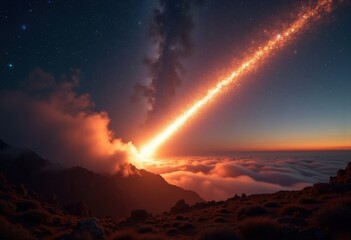 Obraz premium Majestic Shooting Star Igniting the Night During Meteor Shower Cosmic Light Display