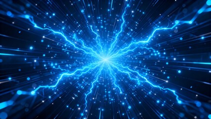 Blue lightning starburst with glowing particles