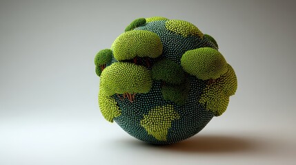 Abstract Sphere Composed of Green and Blue Cubes on White Background Under Soft Lighting Presents a Digital Art Representation of a Globe