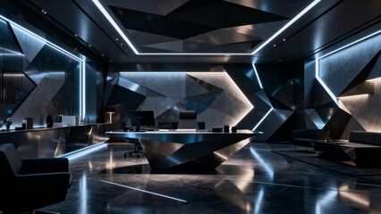 Futuristic office interior with geometric design