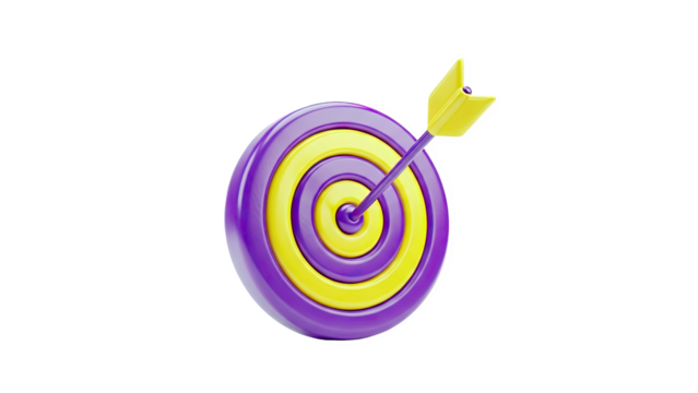 3D Target with arrow hitting bullseye on transparent background - Powered by Adobe