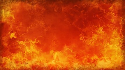 Abstract orange fire background texture, fiery yellow flame and smoke pattern with red border frame, halloween fall autumn colors in orange red and yellow copy space backdrop