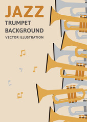 縦型Aサイズの背景素材。複数のトランペットが描かれたレトロなデザインのベクターイラストデータ