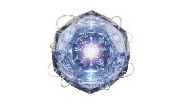 Intricate hexagonal glowing design with swirling patterns and bright center showcasing futuristic technology on transparent background - Powered by Adobe