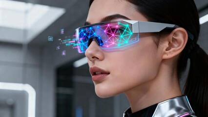 Woman wearing futuristic smart glasses