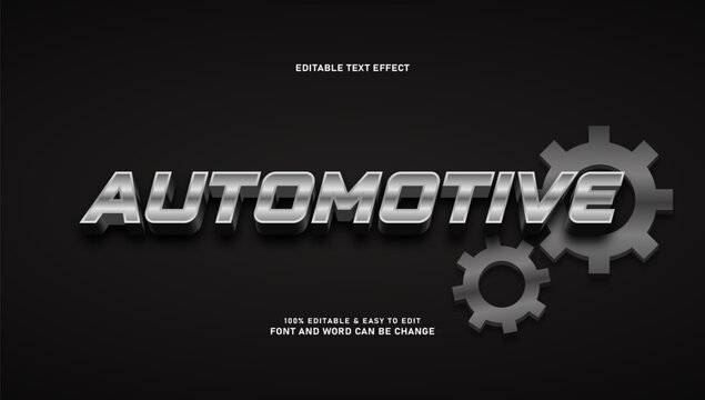 Automotive Metallic 3D Text Effect with Chrome Steel Style and Gear Elements