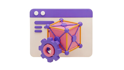 3D Rendering of Abstract Geometric Shapes and Web Browser Icon on transparent background