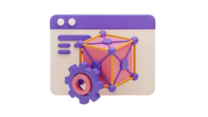 3D Rendering of Abstract Geometric Shapes and Web Browser Icon on transparent background