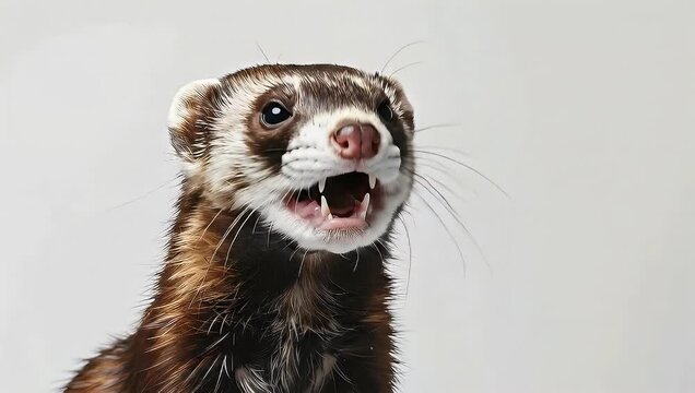 Ferret's Vocal Display: A Sequence of Expressions, Showing Open Mouth and Natural Behavior