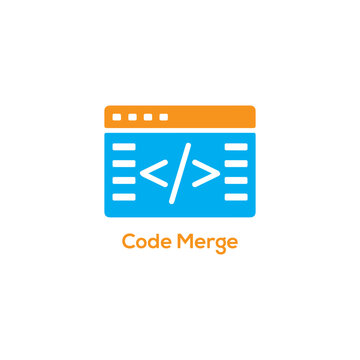 Colorful Code Merge Icon for Version Control, Git Workflow, Collaborative Programming, Flat Web Development Window Vector Illustration on White

