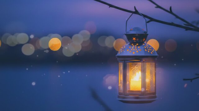 Lantern with blur light effect for Ramadan and Eid al-Fitr concept design background
