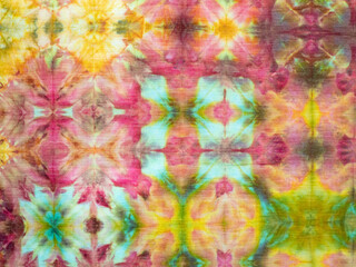Colorful Handcrafted Ice-Dyed Fabric in Pinks, Golds, and a Light Turquoise