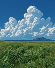 A luminous animation inspired vista of distant islands and sunlit meadows