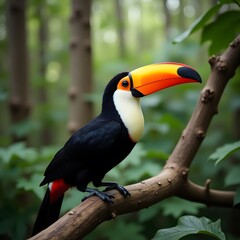 Toucan perched on a tree branch in the park
