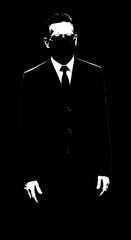 Mysterious man silhouette in suit on dark background concept image
