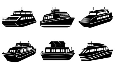 Six Black and White Boat Silhouettes on Transparent Background 1