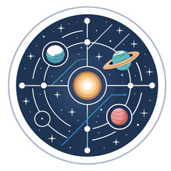 A vibrant illustration of the solar system in a circular diagram © Muhammad