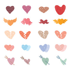 Valentine's day icons set with hearts and arrow isolated vector illustration