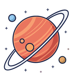 A vibrant cartoon illustration of a planet with rings in space © Muhammad