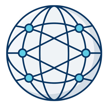 A stylized illustration of a globe with interconnected lines and nodes