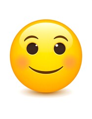 Fototapeta premium Glossy, yellow emoji with a subtle smile and rosy cheeks