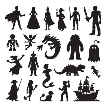 Cartoon Superhero Silhouettes Collection &ndash; Powerful Comic Hero Action Poses