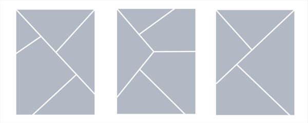 Image collage layout template. Grey mosaic mood board grid collection. Picture frame set. Photo album idea for banner, poster, comic page, flyer, brochure, booklet, memory wall design. Vector pack