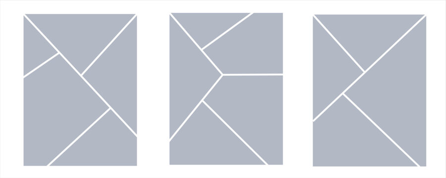 Image collage layout template. Grey mosaic mood board grid collection. Picture frame set. Photo album idea for banner, poster, comic page, flyer, brochure, booklet, memory wall design. Vector pack