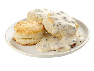 Flaky biscuits smothered in rich creamy sausage gravy