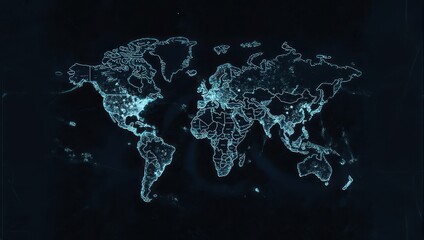 Glowing World Map Depicting Global Connectivity and Digital Networks.