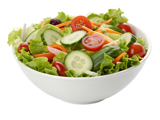 Fresh mixed green salad with vegetables in white bowl