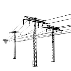 Electric Utility Power Lines and Telegraph Poles Vector Outline Icon