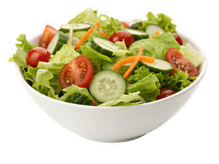 Fresh mixed green salad with vegetables in white bowl